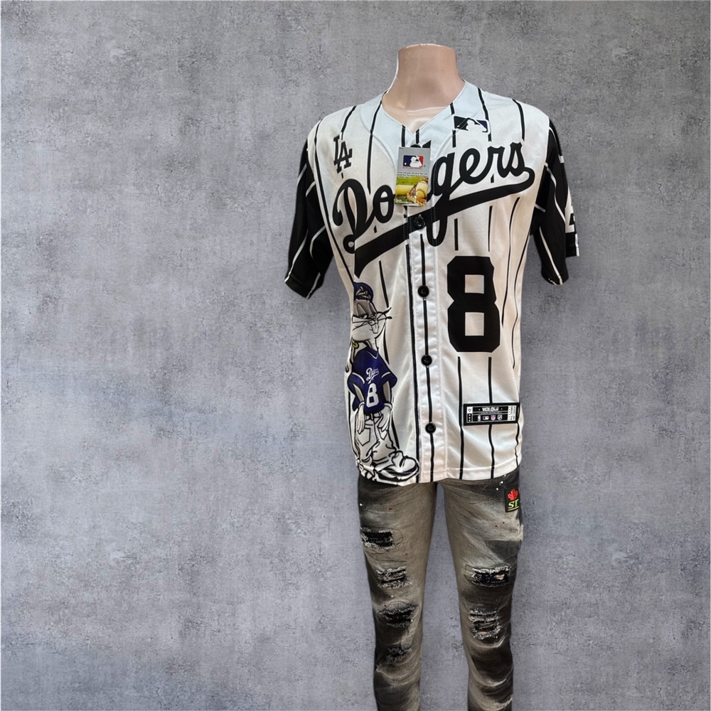 Classic Black and White Pinstripe Baseball Jersey Shirt